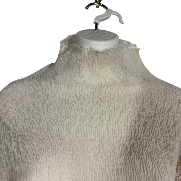 Wavy Mock Neck Top Snug Slim Fit VERY SHEER Nude Peach Cream - M - Picture 3 of 5